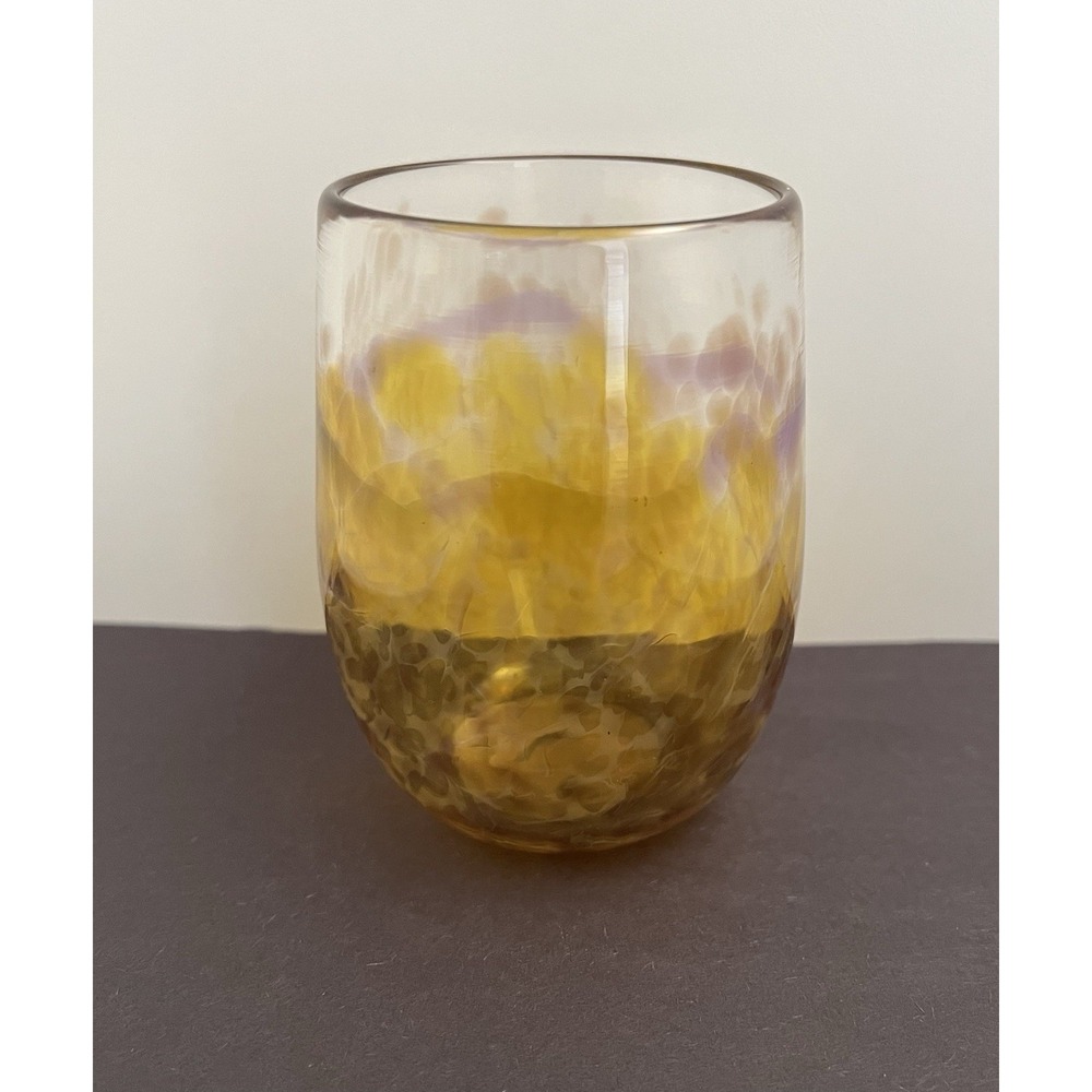 H Jenkins S Ross Volcano Art Glass Cup Big Island Glass Hawaii Signed Hand blown